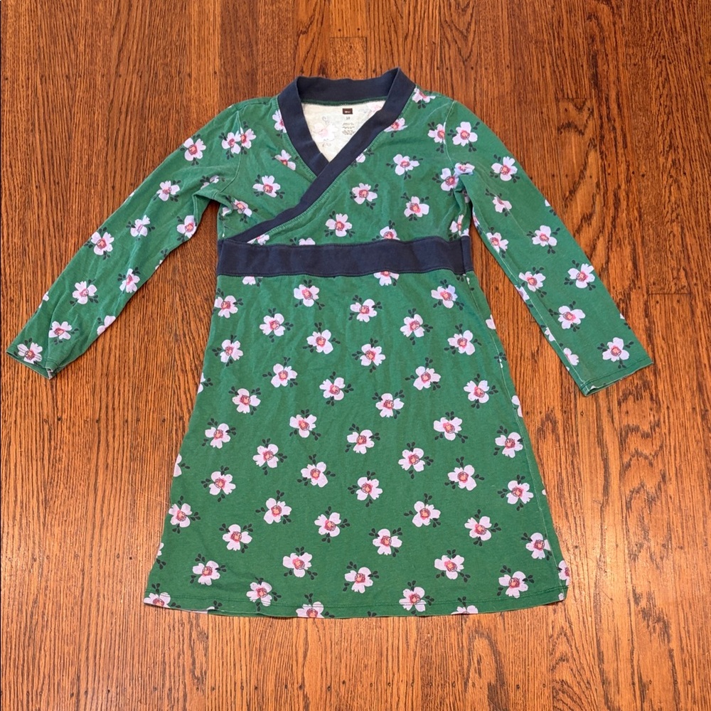 Tea Collection Floral Green Long Sleeve Wrap Dress - Girls size 10